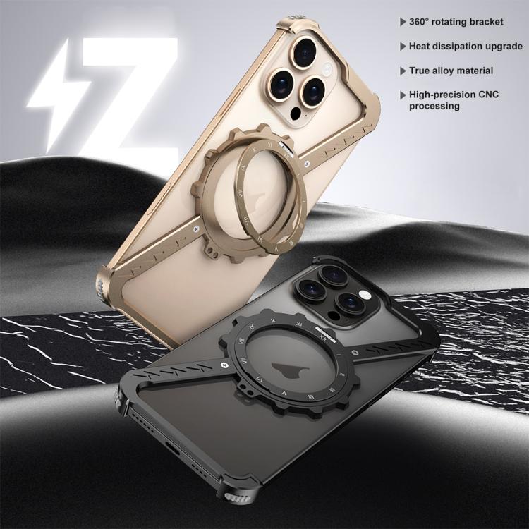 For iPhone 16 Pro Z-shaped Frameless Metal 360 Holder MagSafe Phone Case(Space Silver) - iPhone 16 Pro Cases by PMc TechLife | Online Shopping South Africa | PMc TechLife | Buy Now Pay Later Mobicred
