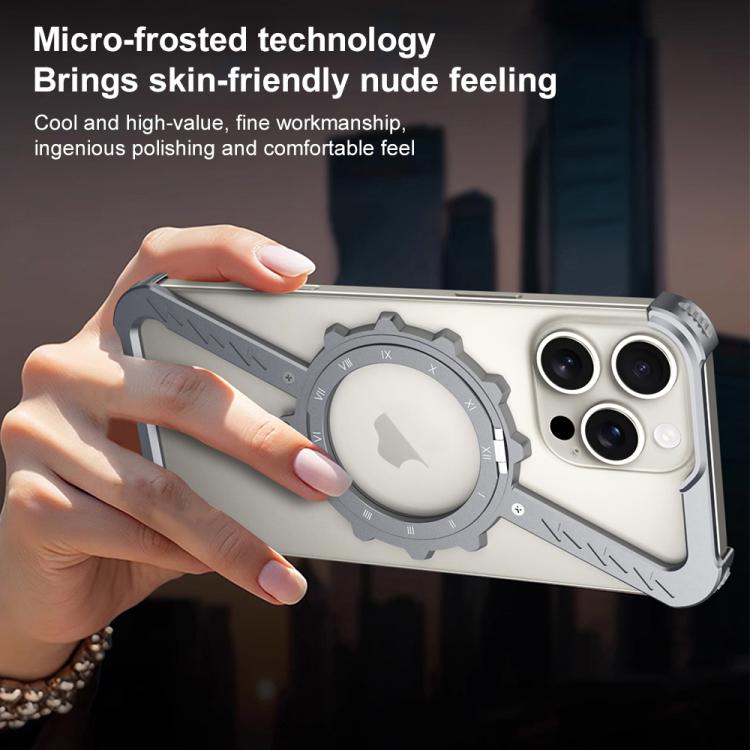 For iPhone 14 Z-shaped Frameless Metal 360 Holder MagSafe Phone Case(Space Grey) - iPhone 14 Cases by PMc TechLife | Online Shopping South Africa | PMc TechLife | Buy Now Pay Later Mobicred