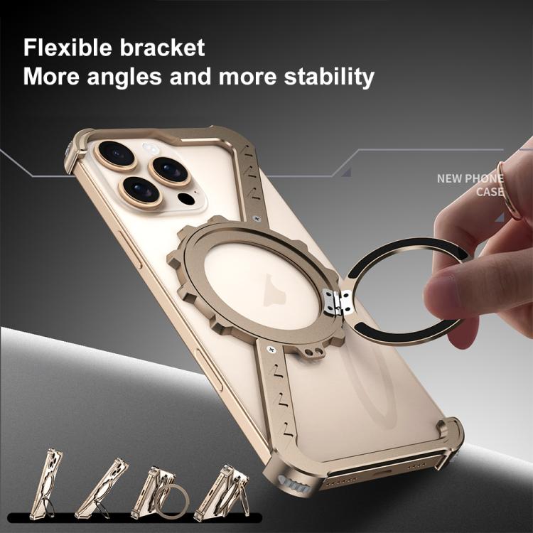For iPhone 14 Z-shaped Frameless Metal 360 Holder MagSafe Phone Case(Space Grey) - iPhone 14 Cases by PMc TechLife | Online Shopping South Africa | PMc TechLife | Buy Now Pay Later Mobicred
