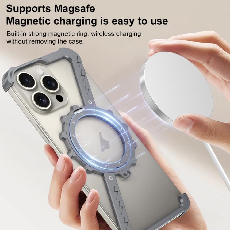 For iPhone 14 Z-shaped Frameless Metal 360 Holder MagSafe Phone Case(Space Grey) - iPhone 14 Cases by PMc TechLife | Online Shopping South Africa | PMc TechLife | Buy Now Pay Later Mobicred