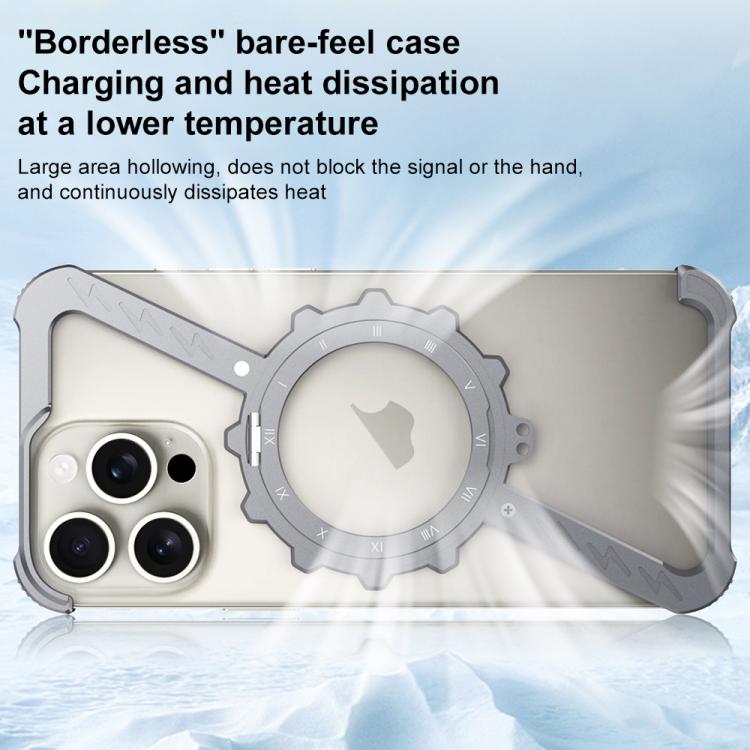 For iPhone 16 Z-shaped Frameless Metal 360 Holder MagSafe Phone Case(Space Silver) - iPhone 16 Cases by PMc TechLife | Online Shopping South Africa | PMc TechLife | Buy Now Pay Later Mobicred