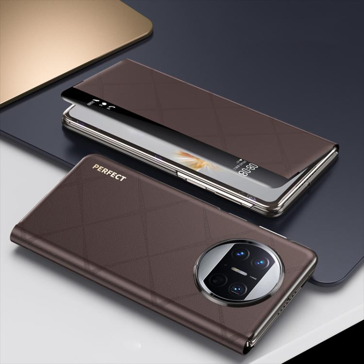 For Huawei Mate X3 Plain Leather Embossed MagSafe Magnetic Phone Leather Case(Coffee) - Huawei Cases by PMC TechLife | Online Shopping South Africa | PMC TechLife | Buy Now Pay Later Mobicred