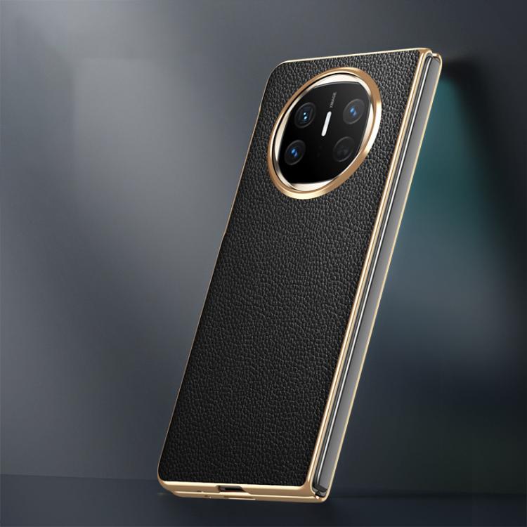 For Huawei Mate X6 Electroplated Litchi Pattern Phone Leather Case with Glass Lens(Blue) - Huawei Cases by PMC TechLife | Online Shopping South Africa | PMC TechLife | Buy Now Pay Later Mobicred