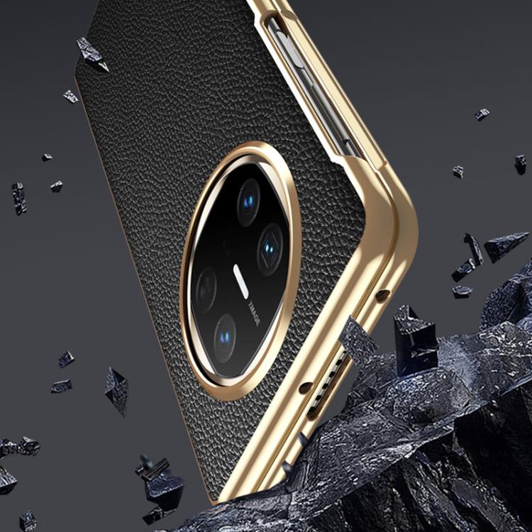 For Huawei Mate X6 Electroplated Litchi Pattern Phone Leather Case with Glass Lens(Blue) - Huawei Cases by PMC TechLife | Online Shopping South Africa | PMC TechLife | Buy Now Pay Later Mobicred