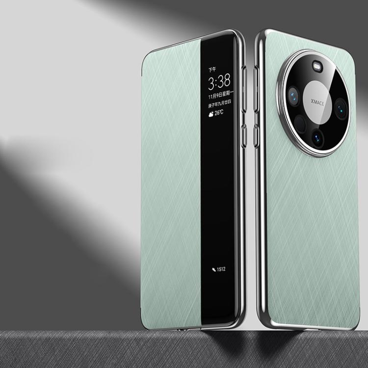 For Huawei Mate 60 Pro Smart View Window Plain Leather Paint PC Phone Case(Cyan-blue) - Huawei Cases by PMC TechLife | Online Shopping South Africa | PMC TechLife | Buy Now Pay Later Mobicred