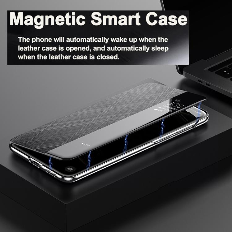 For Huawei Mate 60 Pro Smart View Window Plain Leather Paint PC Phone Case(Cyan-blue) - Huawei Cases by PMC TechLife | Online Shopping South Africa | PMC TechLife | Buy Now Pay Later Mobicred