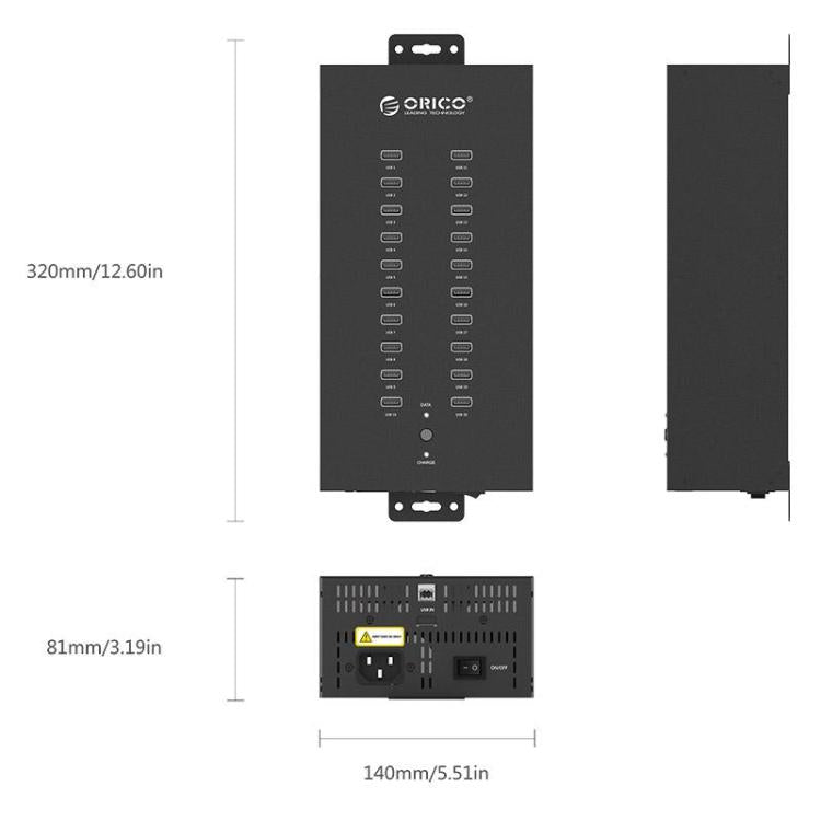 ORICO IH20P Industrial Grade 20 Ports USB 2.0 Hub, Plug:EU Plug(Black) - free shipping - PMC TechLife - Order now!
