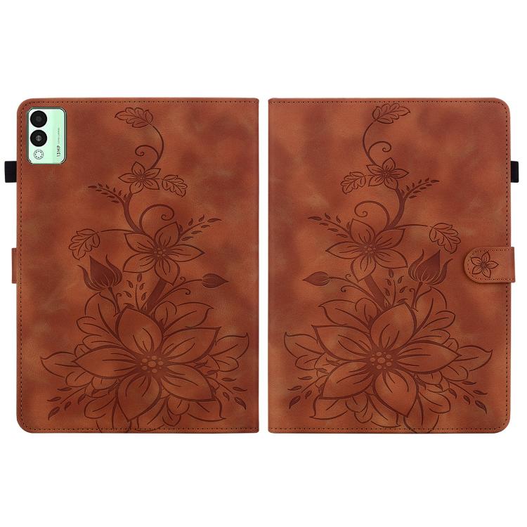 For Tecno Megapad 11 Lily Embossed Leather Tablet Case(Brown) - Others by PMC TechLife | Online Shopping South Africa | PMC TechLife | Buy Now Pay Later Mobicred