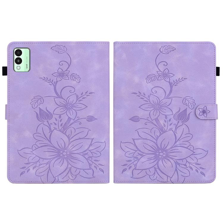 For Tecno Megapad 11 Lily Embossed Leather Tablet Case(Purple) - Others by PMC TechLife | Online Shopping South Africa | PMC TechLife | Buy Now Pay Later Mobicred