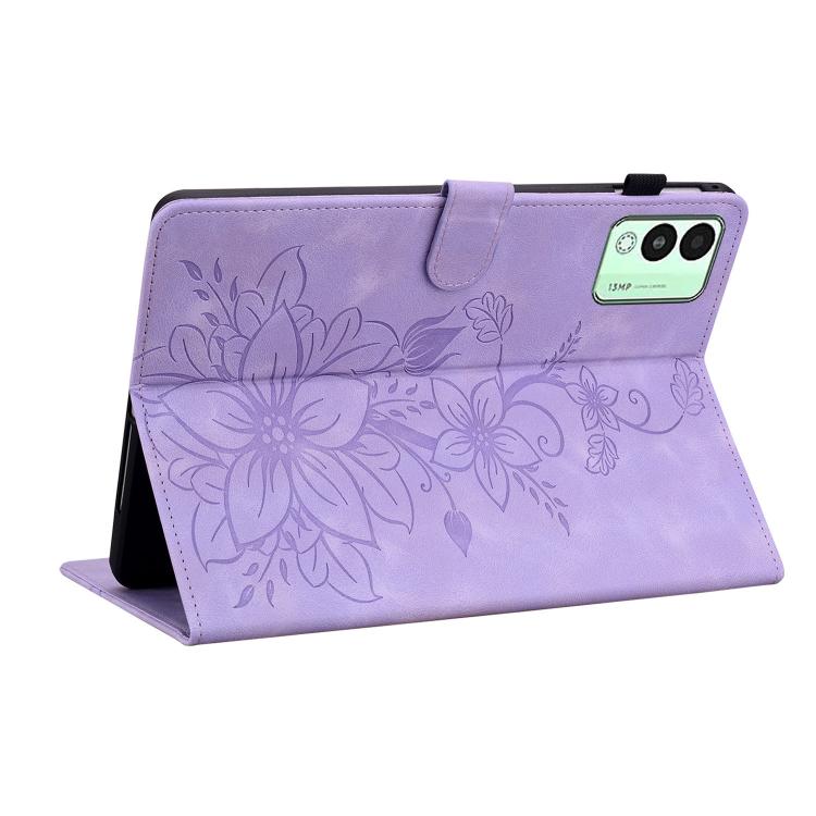 For Tecno Megapad 11 Lily Embossed Leather Tablet Case(Purple) - Others by PMC TechLife | Online Shopping South Africa | PMC TechLife | Buy Now Pay Later Mobicred