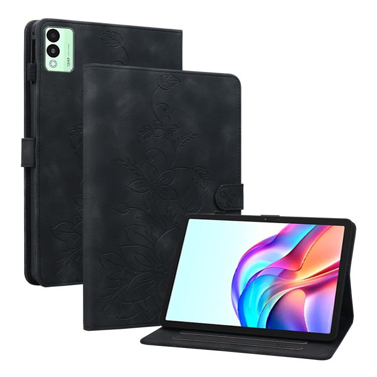 For Tecno Megapad 11 Lily Embossed Leather Tablet Case(Black) - Others by PMC TechLife | Online Shopping South Africa | PMC TechLife | Buy Now Pay Later Mobicred