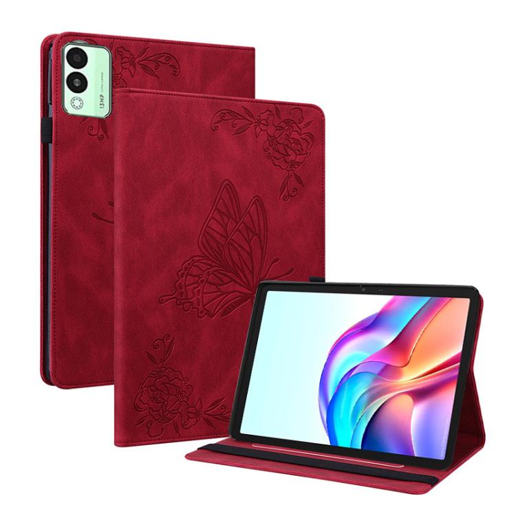 For Tecno Megapad 11 Butterfly Flower Embossed Leather Tablet Case(Red) - Others by PMC TechLife | Online Shopping South Africa | PMC TechLife | Buy Now Pay Later Mobicred