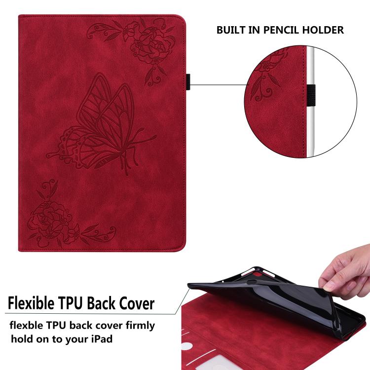For Tecno Megapad 11 Butterfly Flower Embossed Leather Tablet Case(Red) - Others by PMC TechLife | Online Shopping South Africa | PMC TechLife | Buy Now Pay Later Mobicred