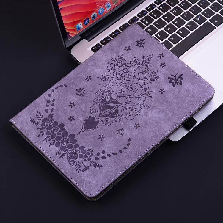 For Tecno Megapad 11 Butterfly Rose Embossed Leather Tablet Case(Purple) - Others by PMC TechLife | Online Shopping South Africa | PMC TechLife | Buy Now Pay Later Mobicred