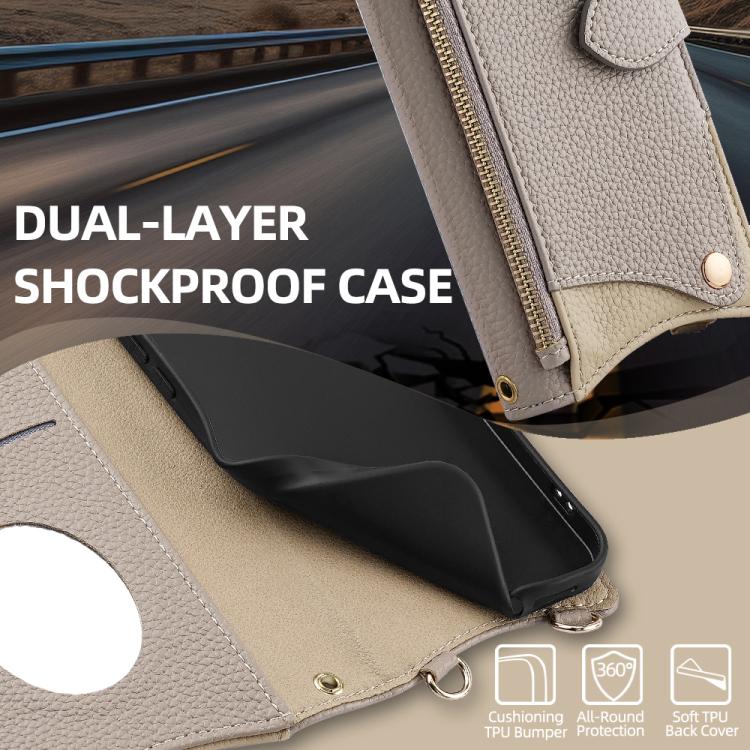 For Honor 200 Crossbody Chain Fishtail Litchi Leather Phone Case(Grey) - Honor Cases by PMC TechLife | Online Shopping South Africa | PMC TechLife | Buy Now Pay Later Mobicred