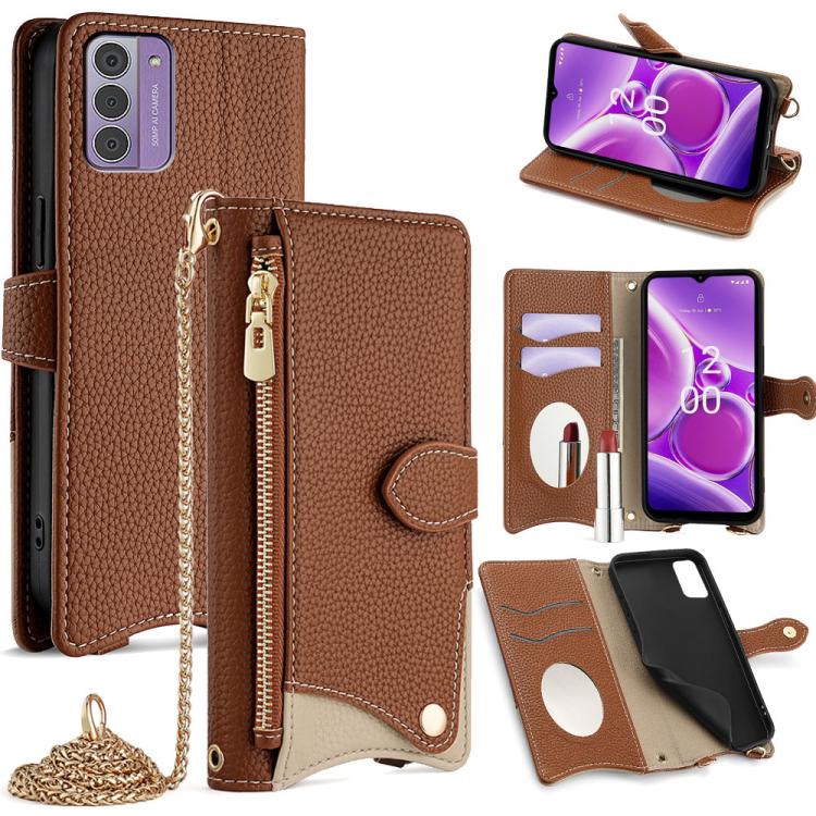 For Nokia G42 / G310 Crossbody Chain Fishtail Litchi Leather Phone Case(Brown) - Nokia Cases by PMC TechLife | Online Shopping South Africa | PMC TechLife | Buy Now Pay Later Mobicred