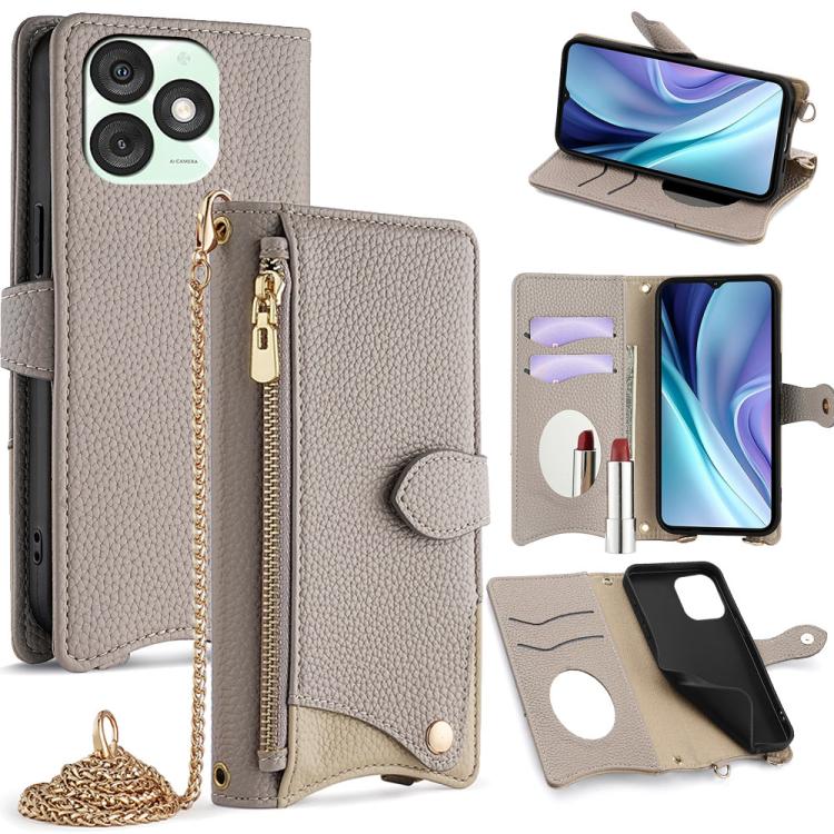 For Itel A50 Crossbody Chain Fishtail Litchi Leather Phone Case(Grey) - More Brand by PMC TechLife | Online Shopping South Africa | PMC TechLife | Buy Now Pay Later Mobicred