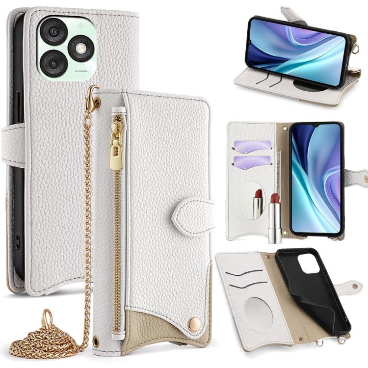 For Itel A50 Crossbody Chain Fishtail Litchi Leather Phone Case(White) - free shipping - PMC TechLife - Order now!