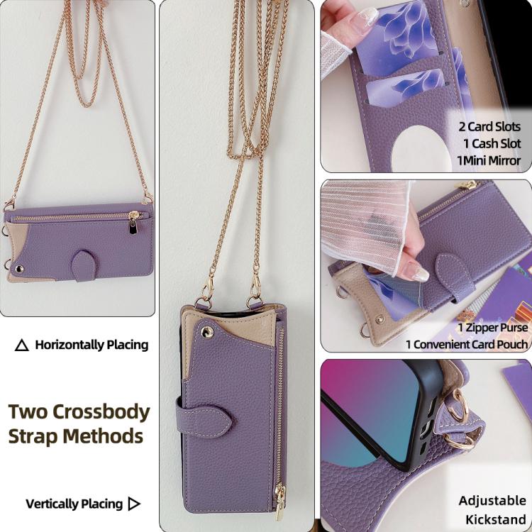 For Tecno Camon 30 Pro Crossbody Chain Fishtail Litchi Leather Phone Case(Purple) - Tecno Cases by PMC TechLife | Online Shopping South Africa | PMC TechLife | Buy Now Pay Later Mobicred