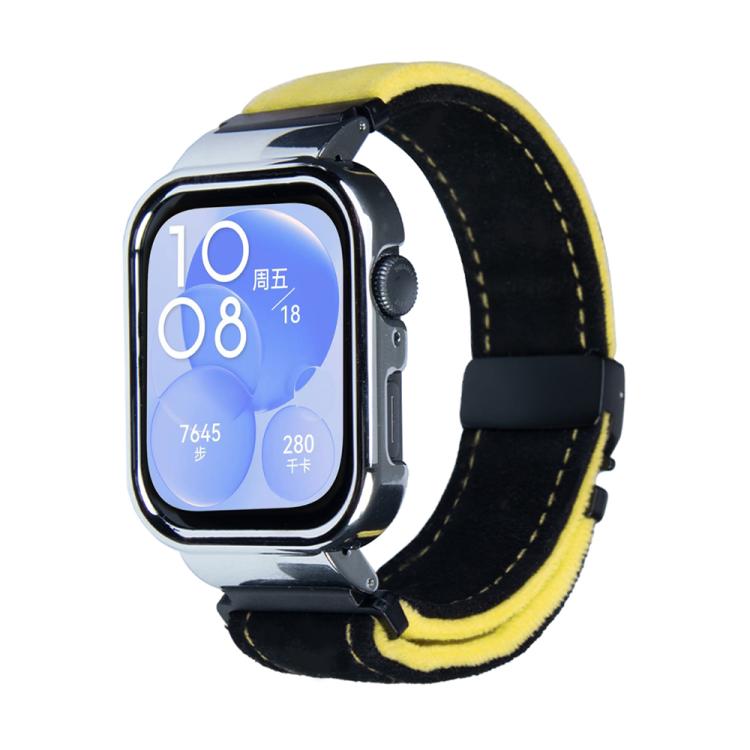 For Huawei Watch Fit3 Brushed Metal Silver Frame Watch Band(Black Yellow) - free shipping - PMC TechLife - Order now!