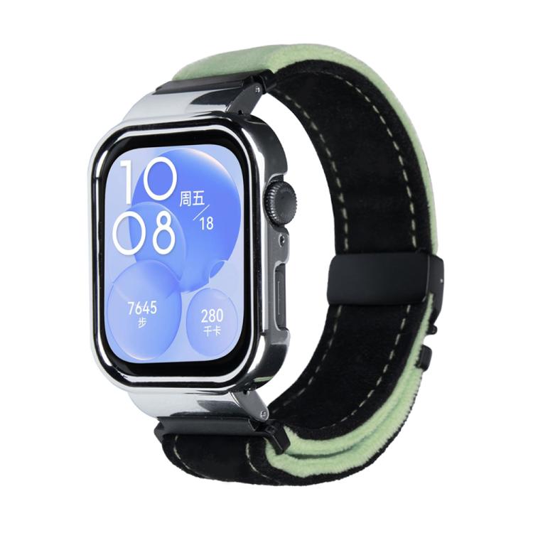 For Huawei Watch Fit3 Brushed Metal Silver Frame Watch Band(Black Green) - free shipping - PMC TechLife - Order now!