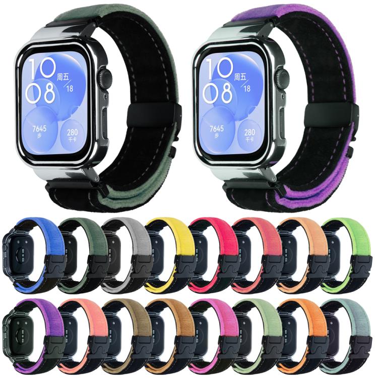 For Huawei Watch Fit3 Brushed Metal Silver Frame Watch Band(Black Green) - free shipping - PMC TechLife - Order now!