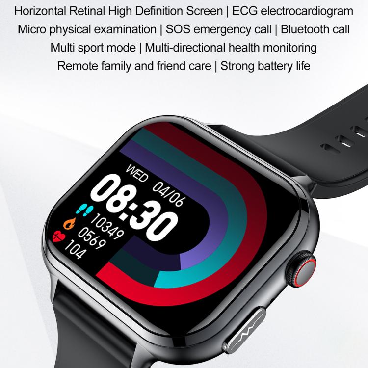 TK17 1.91 inch Horizontal Screen Silicone Strap Smart Watch Supports ECG Electrocardiogram(Black) - free shipping - PMC TechLife - Order now!