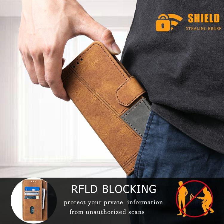 For iPhone 16e TTUDRCH Embossed Line Splicing Leather Phone Case(Brown) - iPhone 16e Cases by PMC TechLife | Online Shopping South Africa | PMC TechLife | Buy Now Pay Later Mobicred