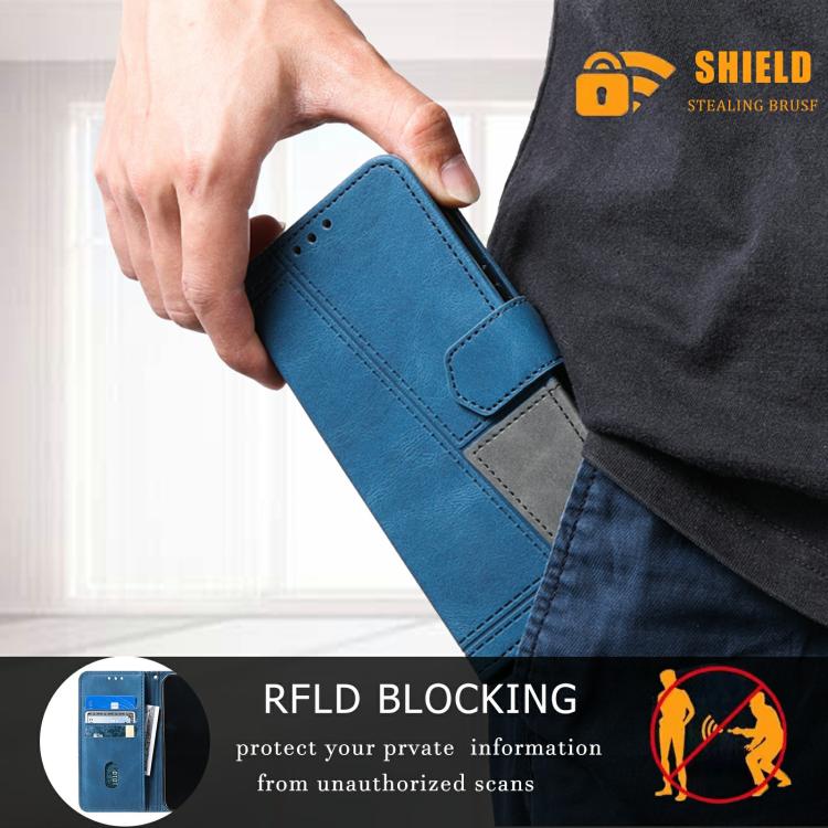 For iPhone 16e TTUDRCH Embossed Line Splicing Leather Phone Case(Blue) - iPhone 16e Cases by PMC TechLife | Online Shopping South Africa | PMC TechLife | Buy Now Pay Later Mobicred