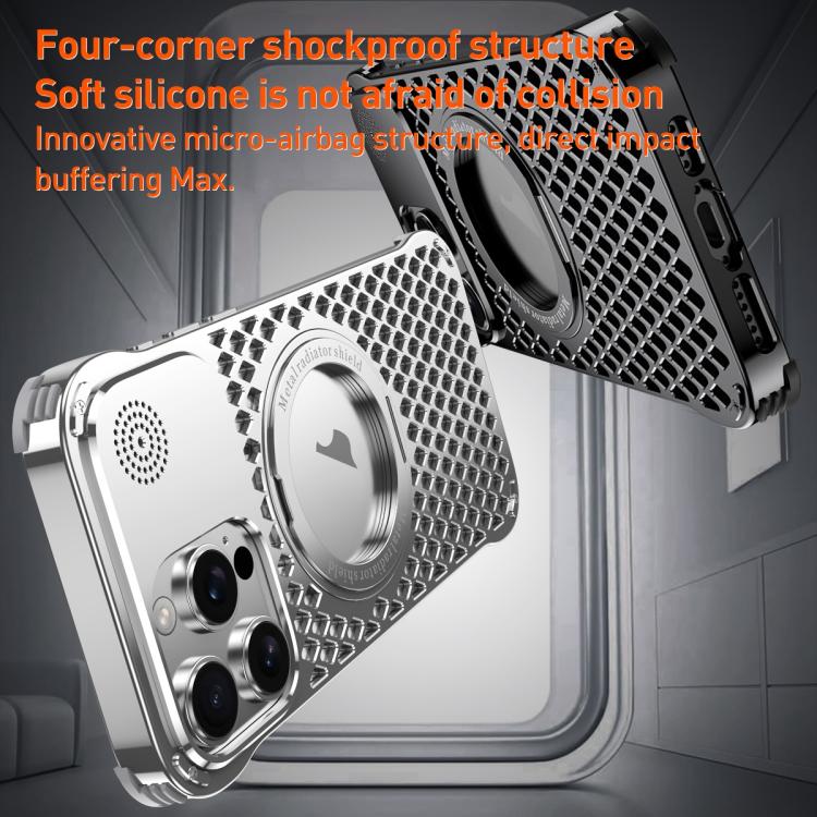 For iPhone 14 Pro R-JUST RJ-64 Aromatherapy Heat Dissipation MagSafe Phone Case with Stand(Silver) - free shipping - PMc TechLife - Order now!