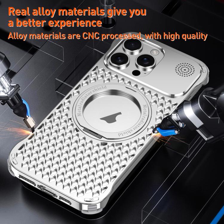 For iPhone 16 Pro R-JUST RJ-64 Aromatherapy Heat Dissipation MagSafe Phone Case with Stand(Silver) - free shipping - PMc TechLife - Order now!