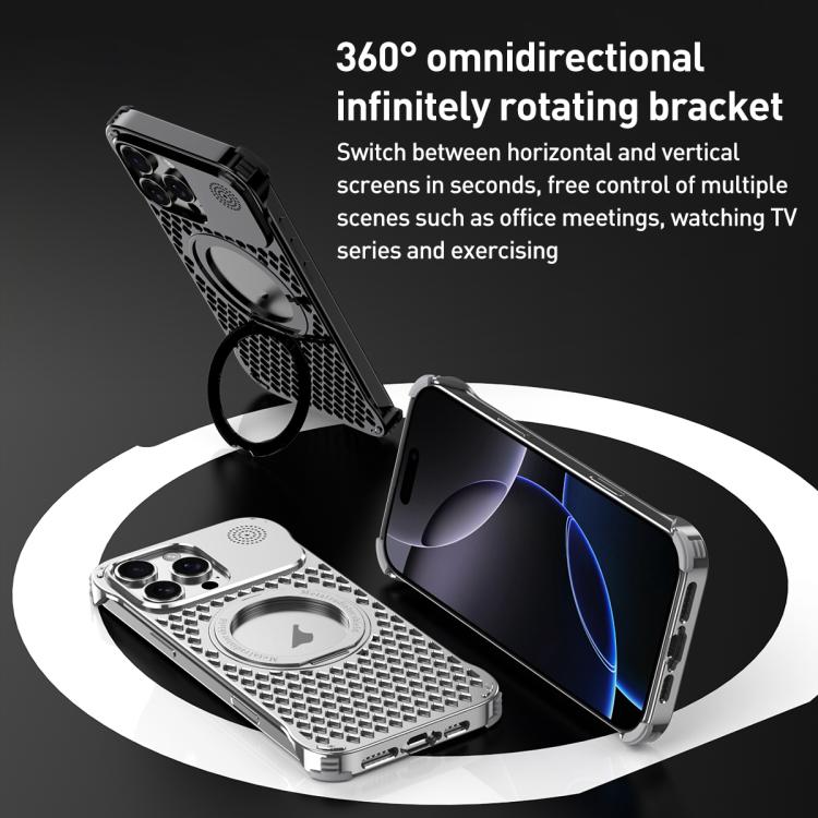 For iPhone 16 Pro R-JUST RJ-64 Aromatherapy Heat Dissipation MagSafe Phone Case with Stand(Silver) - free shipping - PMc TechLife - Order now!