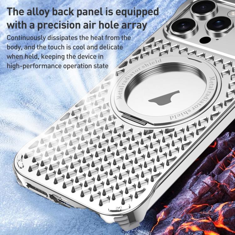 For iPhone 14 Pro Max R-JUST RJ-64 Aromatherapy Heat Dissipation MagSafe Phone Case with Stand(Silver) - free shipping - PMc TechLife - Order now!