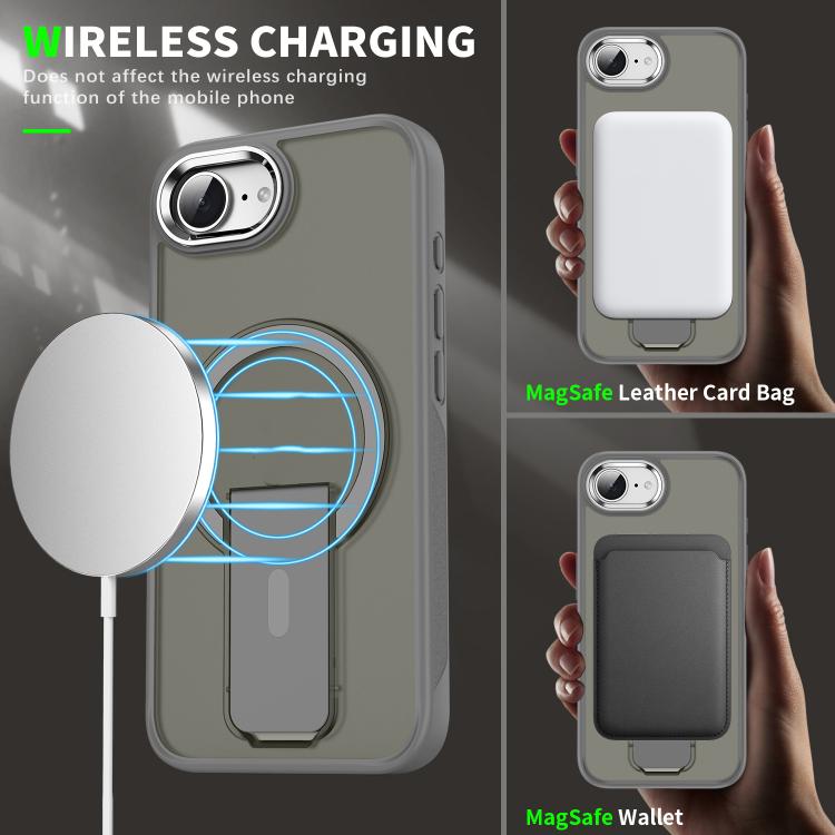 For iPhone 16e Acrylic Hybrid TPU MagSafe Holder Phone Case(Black) - iPhone 16e Cases by PMC TechLife | Online Shopping South Africa | PMC TechLife | Buy Now Pay Later Mobicred