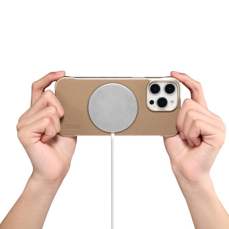 For iPhone 14 / 13 Denior A20 Genuine Leather Litchi Texture MagSafe Frameless Phone Case(Khaki) - free shipping - PMc TechLife - Order now!