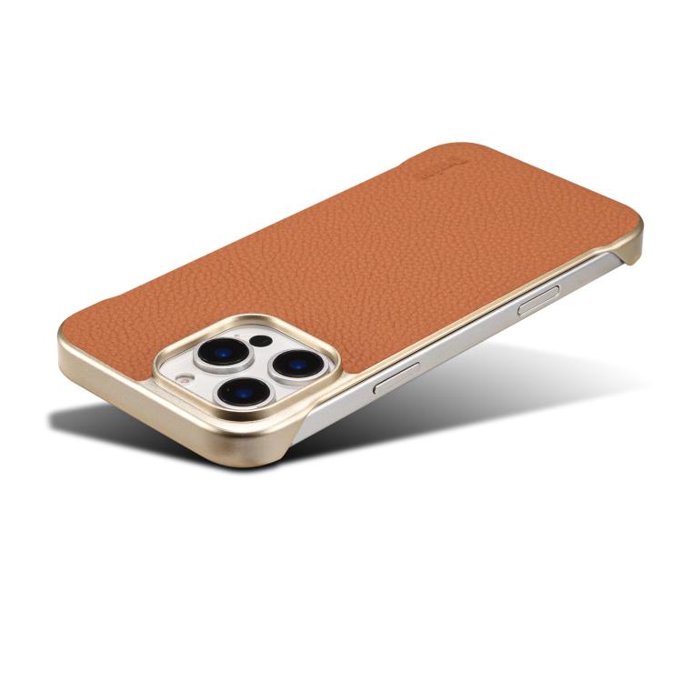 For iPhone 15 Pro Denior A20 Genuine Leather Litchi Texture MagSafe Frameless Phone Case(Brown) - free shipping - PMc TechLife - Order now!