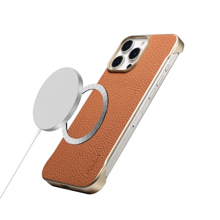 For iPhone 15 Pro Denior A20 Genuine Leather Litchi Texture MagSafe Frameless Phone Case(Brown) - free shipping - PMc TechLife - Order now!