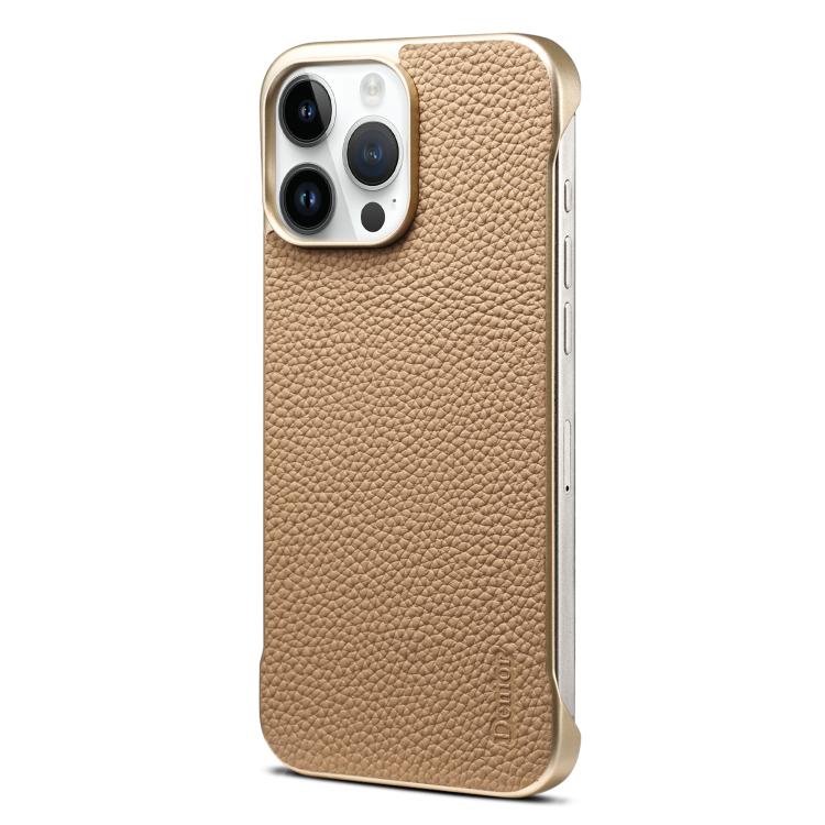 For iPhone 15 Pro Denior A20 Genuine Leather Litchi Texture MagSafe Frameless Phone Case(Khaki) - free shipping - PMc TechLife - Order now!
