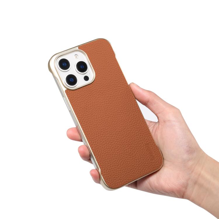 For iPhone 16 Denior A20 Genuine Leather Litchi Texture MagSafe Frameless Phone Case(Brown) - free shipping - PMc TechLife - Order now!