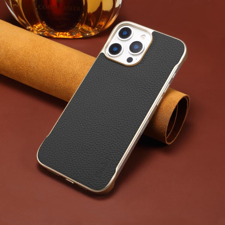 For iPhone 16 Plus Denior A20 Genuine Leather Litchi Texture MagSafe Frameless Phone Case(Black) - free shipping - PMc TechLife - Order now!
