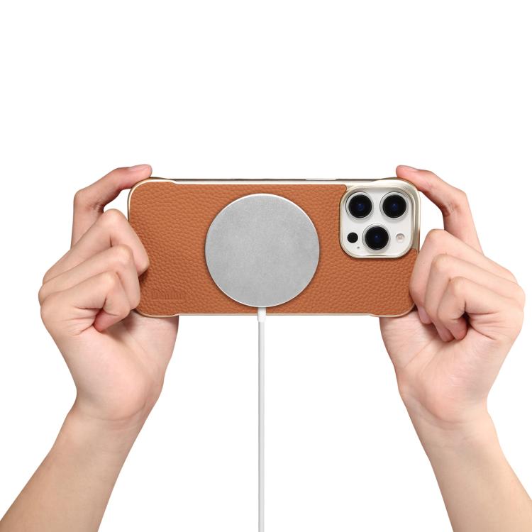 For iPhone 16 Pro Denior A20 Genuine Leather Litchi Texture MagSafe Frameless Phone Case(Brown) - free shipping - PMc TechLife - Order now!