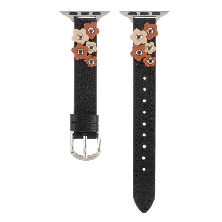 For Apple Watch 46mm / 49mm / 45mm / 44mm Kalebol Studded Flower Leather Strap(Black) - free shipping - PMC TechLife - Order now!