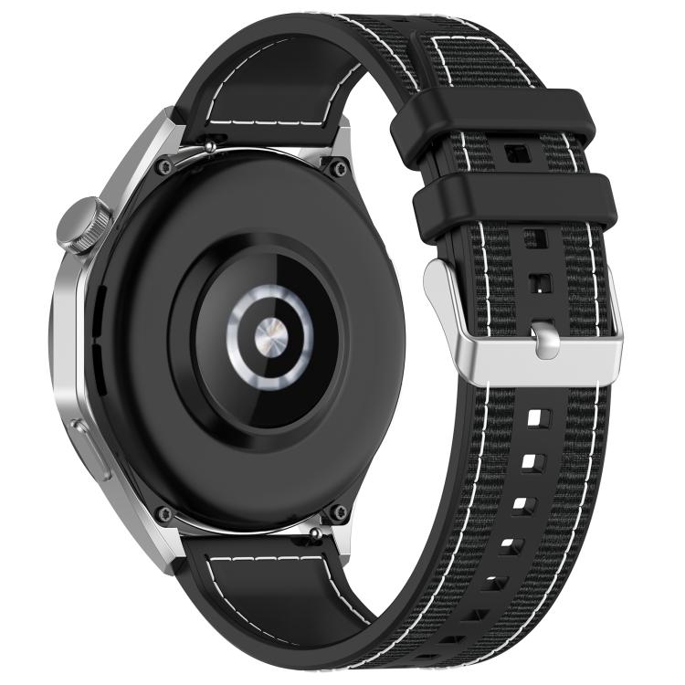 22mm Kalebol Ordinary Silver Buckle Hybrid Nylon Braid Silicone Watch Band(Black) - 22mm Bands by Kalebol | Online Shopping South Africa | PMc TechLife | Buy Now Pay Later Mobicred