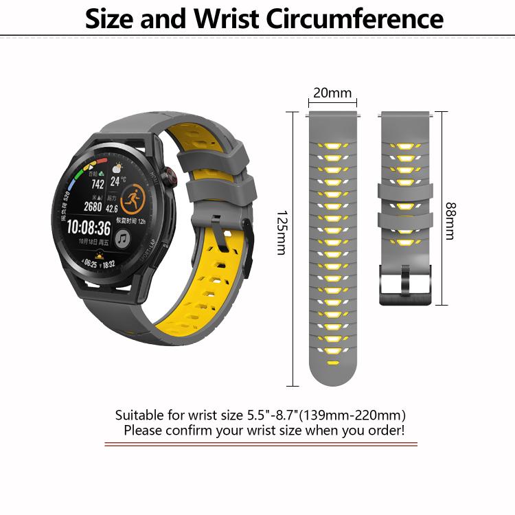 Kalebol 20mm Universal Three Row Holes Silicone Watch Band(Grey Yellow) - 20mm Bands by Kalebol | Online Shopping South Africa | PMc TechLife | Buy Now Pay Later Mobicred