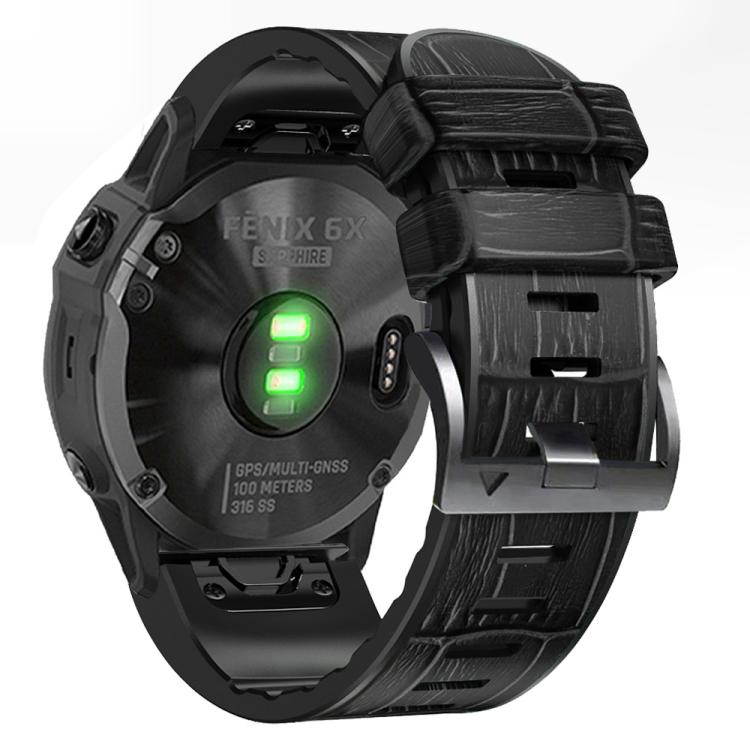 For Garmin QuickFit 22mm Kalebol Crocodile Texture Silicone Leather Watch Band(Black) - Watch Bands by Kalebol | Online Shopping South Africa | PMc TechLife | Buy Now Pay Later Mobicred