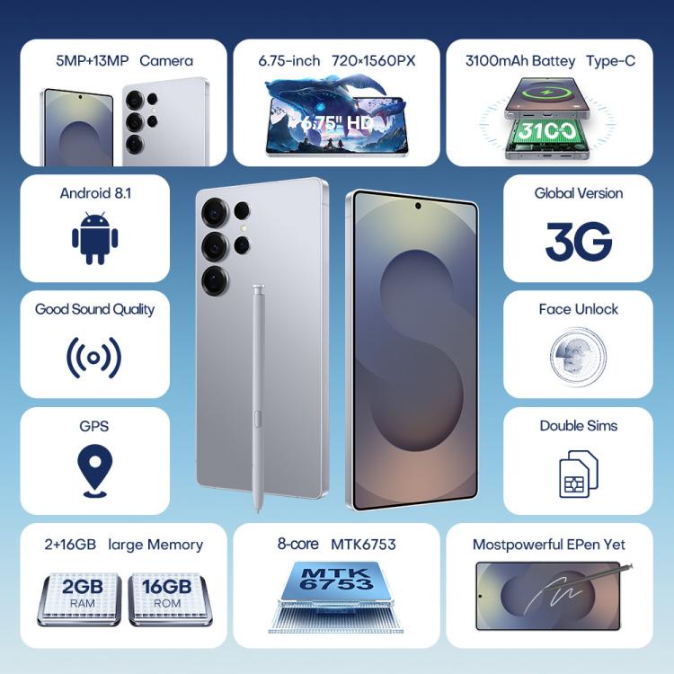 F10 / S25 Ultra, 2GB+16GB, 6.75 inch Android 8.1 MTK6753 Octa Core, Network: 3G, Dual SIM, Plug:EU Plug(Titanium Blue) - free shipping - PMc TechLife - Order now!