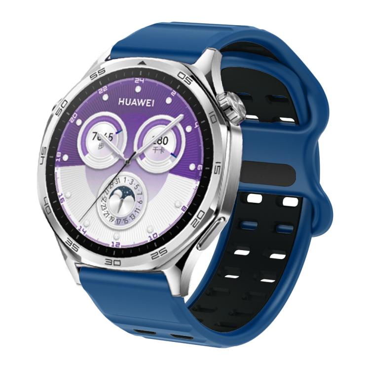 22mm Double-row Hole Studded Buckle Silicone Watch Band(Royal Blue Black) - free shipping - PMc TechLife - Order now!