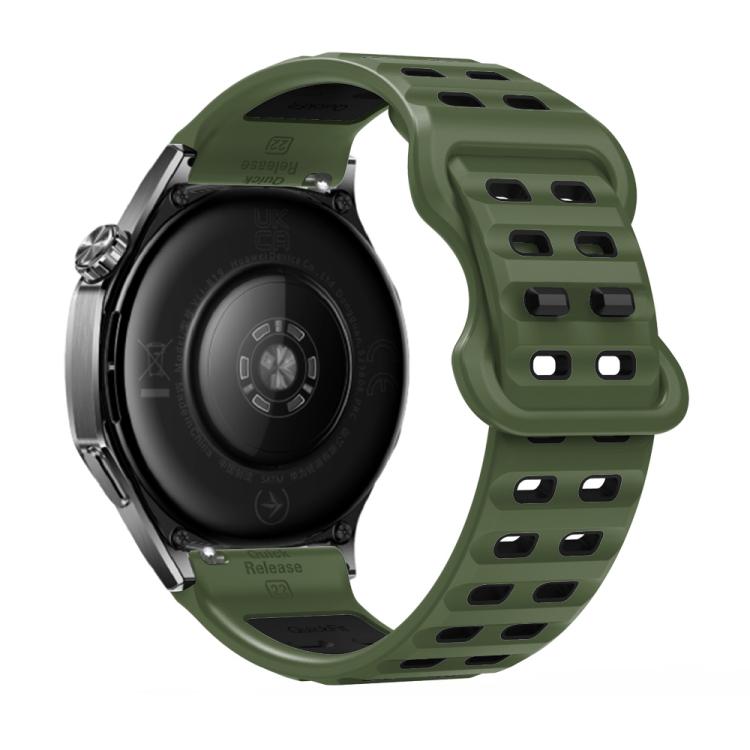22mm Double-row Hole Studded Buckle Silicone Watch Band(Army Green Black) - free shipping - PMc TechLife - Order now!