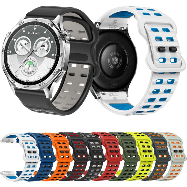22mm Double-row Hole Studded Buckle Silicone Watch Band(Army Green Black) - free shipping - PMc TechLife - Order now!