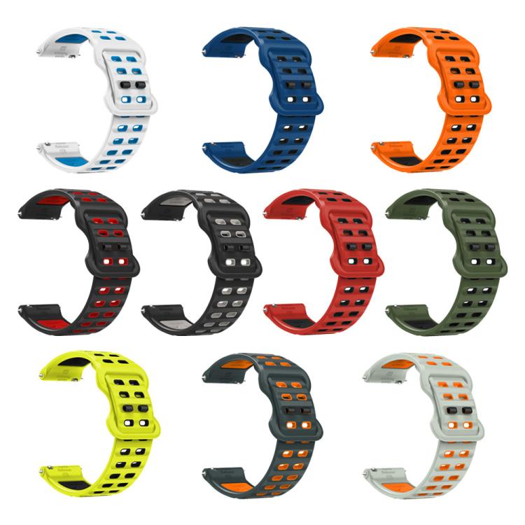 22mm Double-row Hole Studded Buckle Silicone Watch Band(Orange Black) - free shipping - PMc TechLife - Order now!